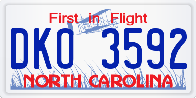 NC license plate DKO3592