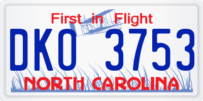 NC license plate DKO3753