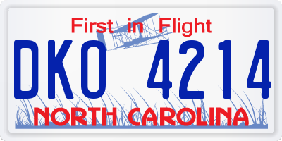 NC license plate DKO4214