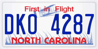NC license plate DKO4287