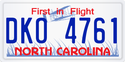 NC license plate DKO4761