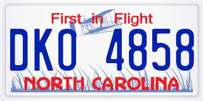 NC license plate DKO4858