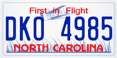 NC license plate DKO4985