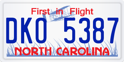 NC license plate DKO5387
