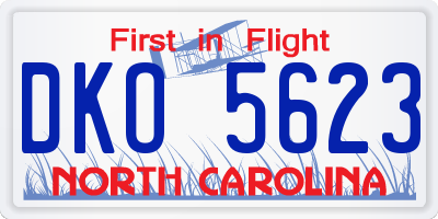 NC license plate DKO5623