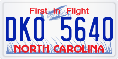 NC license plate DKO5640