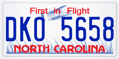 NC license plate DKO5658