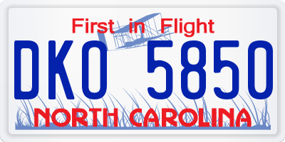 NC license plate DKO5850