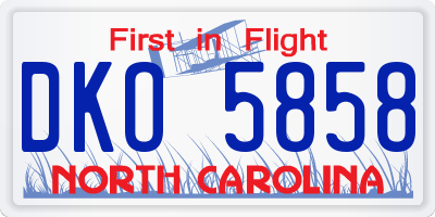 NC license plate DKO5858