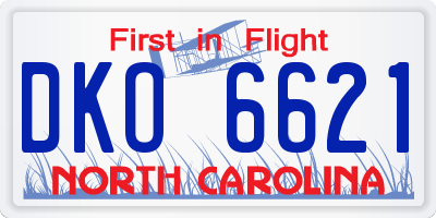 NC license plate DKO6621