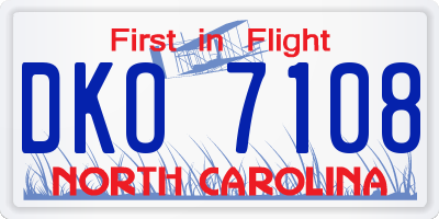 NC license plate DKO7108