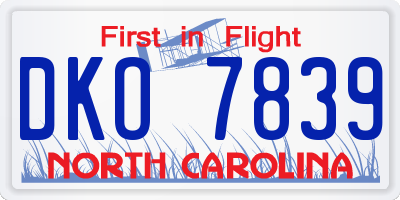 NC license plate DKO7839