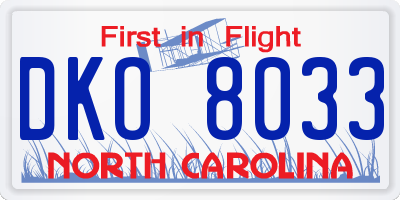 NC license plate DKO8033