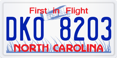 NC license plate DKO8203