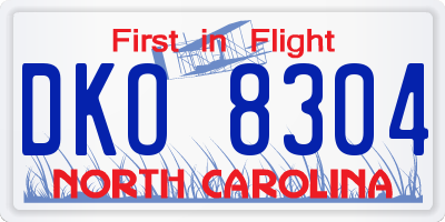 NC license plate DKO8304