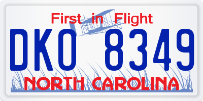 NC license plate DKO8349