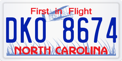 NC license plate DKO8674