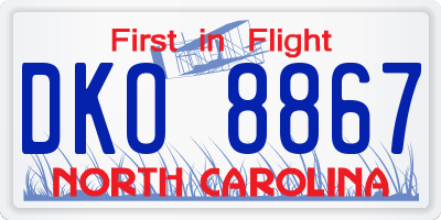 NC license plate DKO8867