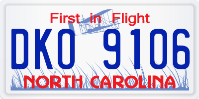 NC license plate DKO9106