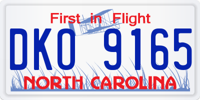 NC license plate DKO9165