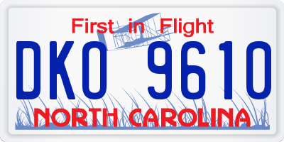 NC license plate DKO9610