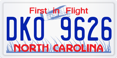 NC license plate DKO9626