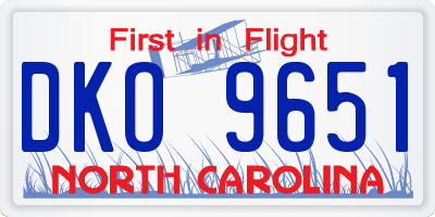 NC license plate DKO9651