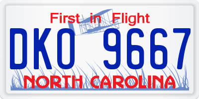 NC license plate DKO9667