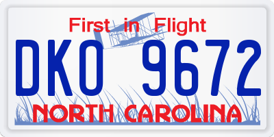 NC license plate DKO9672