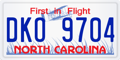 NC license plate DKO9704