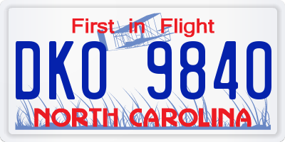 NC license plate DKO9840