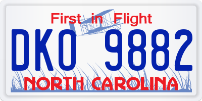 NC license plate DKO9882