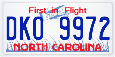 NC license plate DKO9972