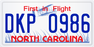 NC license plate DKP0986
