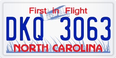 NC license plate DKQ3063