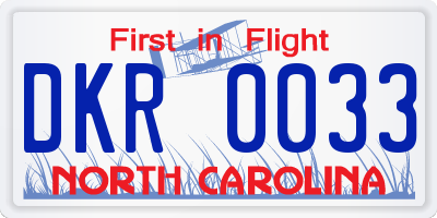NC license plate DKR0033