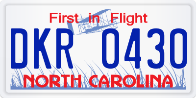 NC license plate DKR0430
