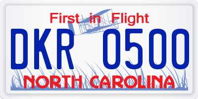NC license plate DKR0500