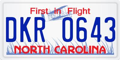 NC license plate DKR0643