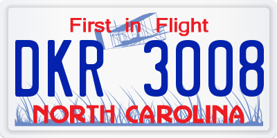 NC license plate DKR3008