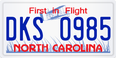 NC license plate DKS0985