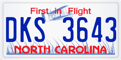 NC license plate DKS3643