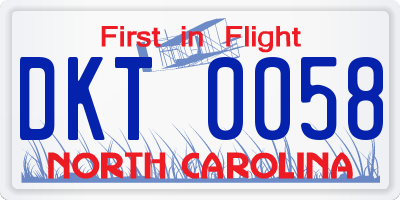 NC license plate DKT0058