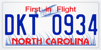 NC license plate DKT0934
