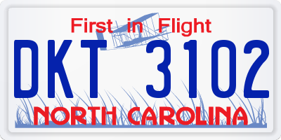 NC license plate DKT3102