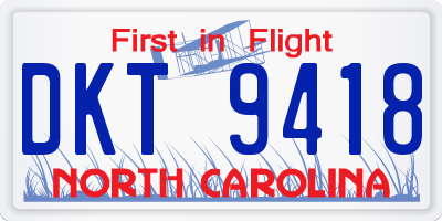 NC license plate DKT9418