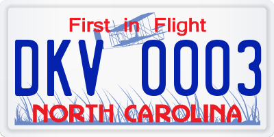 NC license plate DKV0003