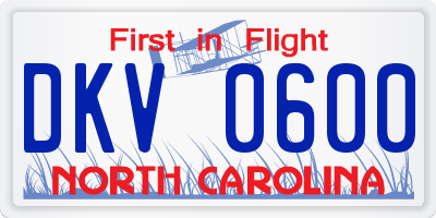 NC license plate DKV0600