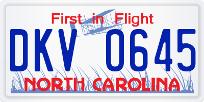 NC license plate DKV0645