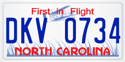 NC license plate DKV0734